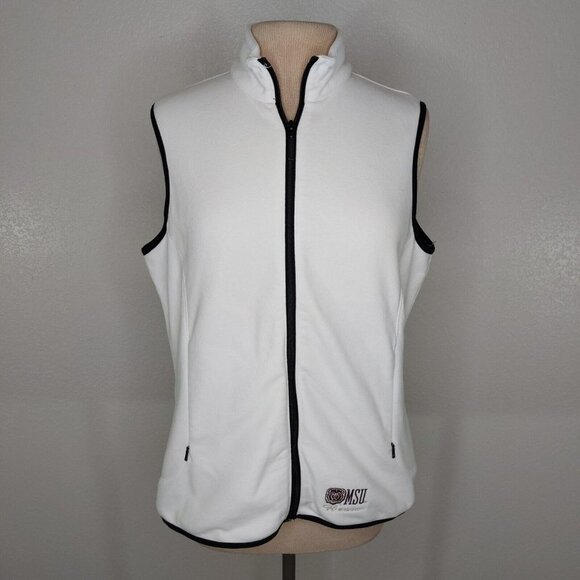 MSU Bears Womens Large Fleece Vest White Full Zip Sleeveless Jacket Pockets - Picture 1 of 15